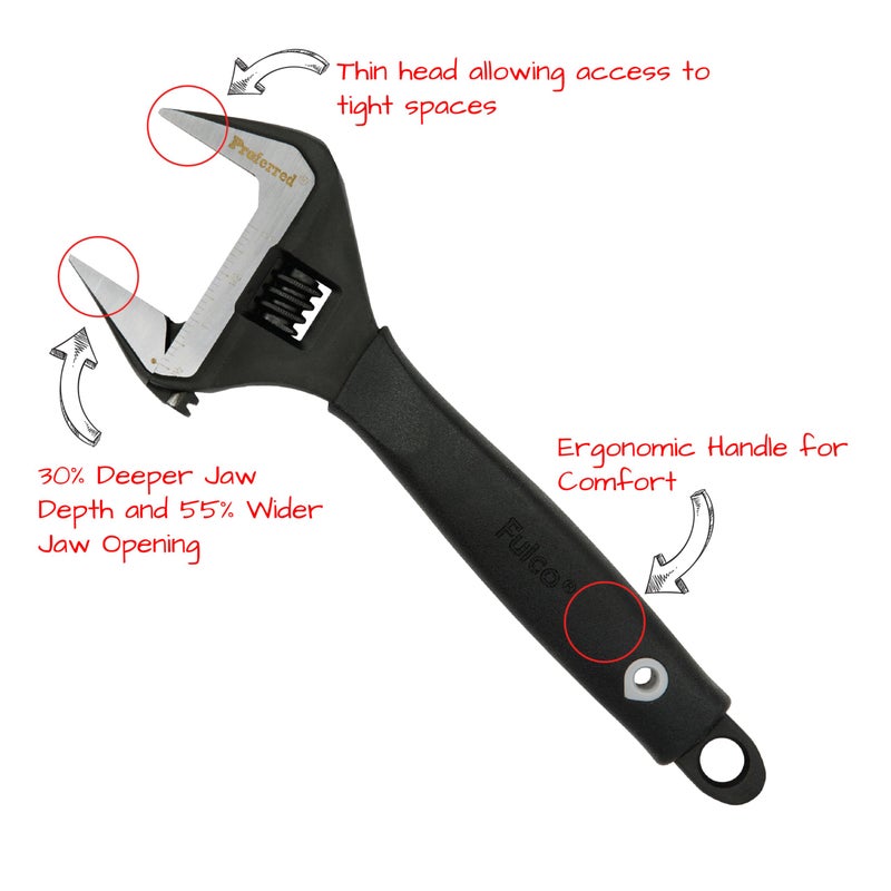 Proferred Plumbing Adjustable Wrench, Black Phosphate Finish, 4 Available Size Options 6-inch, 8-inch, 10-inch, 12-inch - T08002 - Image 3